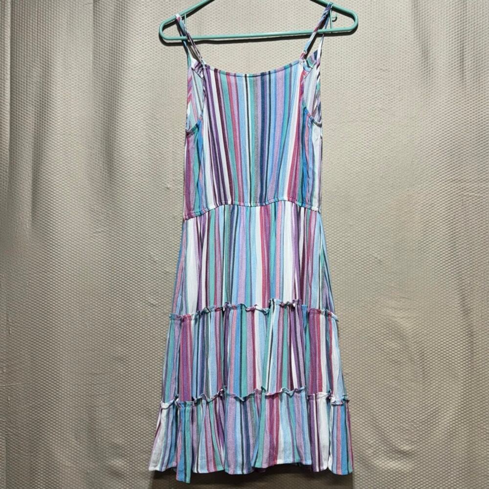 Staccato Size S Striped Tiered Lined Dress NWT Pink Blue Purple Midi Length - Picture 10 of 10